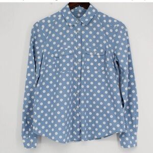 Loft Blue Polka Dot Button Down Casual Shirt Size: Small